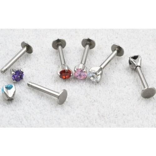 Free shippment 50pcs Body Jewelry 16GX8x3MM CZ Gems surgical steel Screw body jewelry lip piercing labret ring/Ear Helix Bar NEW