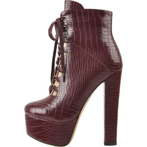 Richealnana Womens Round Toe Platform Black Lace Up Ankel Booties Chunky High Heel Side Zip Thick Big Size Ankle Boots