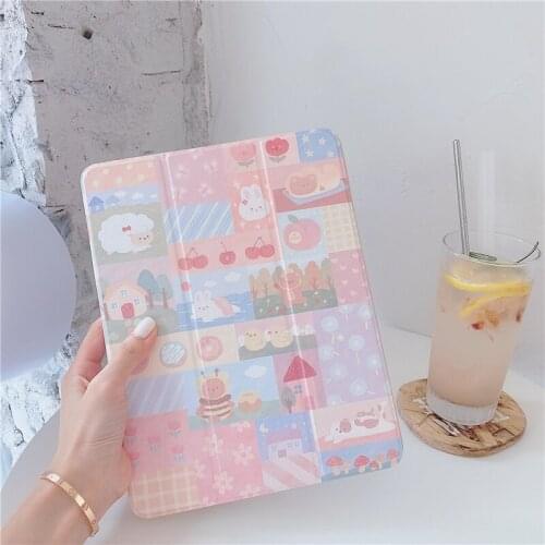 Cute Cartoon With Pencil Slot Case For iPad AIR 3 10.5 Pro 2021 11 10.9 inch Cases for iPad 2017 2018 Air2 9.7 Mini 5 Cover Capa