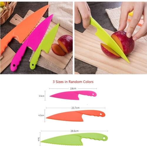 3pcs/Set Plastic Kitchen Knife Set Kid Childrens Safe Cooking Chef Nylon Knives For Fruit Bread Cake Salad Lettuce Knife