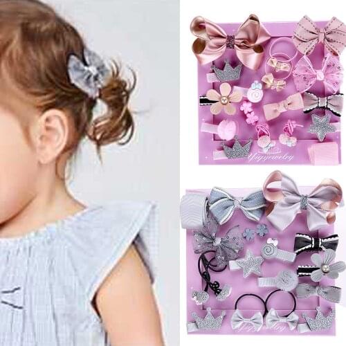 2020 Baby Accessories Cute 18Pcs/Set Kids Infant Princess Hairpin Baby Girls Bowknot Flower Motifs Hair Clip Set Gift Box Props