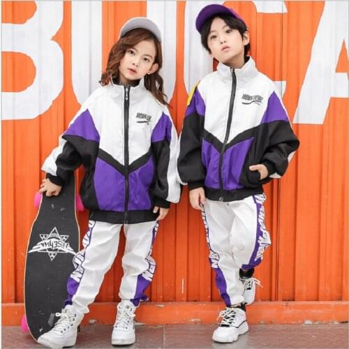 Kid Fashion Clothes Sets Hip Hop Clothes Jazz Dance Costume Loose Tops Jogger Pants for Girls Boys Ballroom Dancing Streetwear