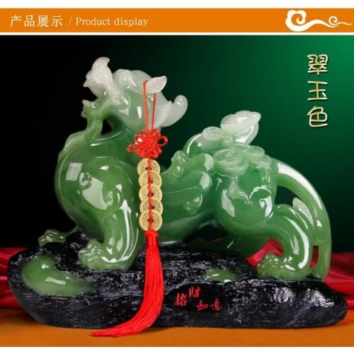 36cm LARGE # 2020 office home efficacious FENG SHUI Talisman Protection Money Drawing PI XIU jade color Sculpture ART statue