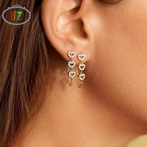F.J4Z New Crystal Earrings for Women Vintage Trend Heart Eye Tassel Chain Cocktail Earring Lady Jewelry Gifts Dropship