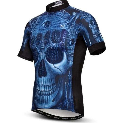Weimostar Bike Team Racing Cycling Jersey Shirt Summer MTB Bicycle Cycling Clothing Bike Jersey Maillot Ciclismo blue skull