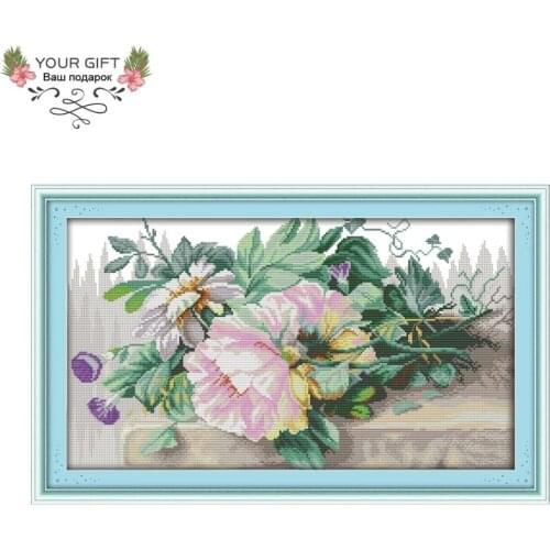 Joy Sunday Flower Home Decor H741 14CT 11CT Counted and Stamped Flowers Needlework Needlepoint Embroidery DIY Cross Stitch kit