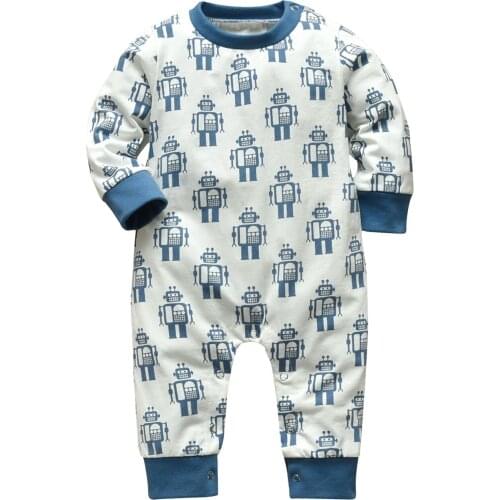 Newborn Baby Boy Rompers Long Sleeve Infant Baby Pajama Robot Print Cotton Pullover Jumpsuit Autumn Baby Toddler Clothes