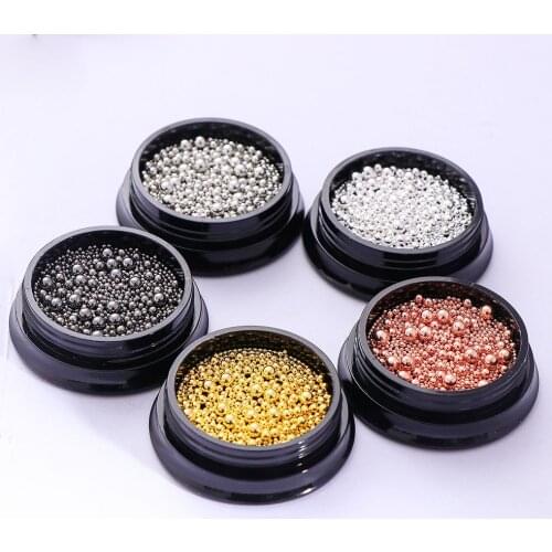 Artlalic Nail Art Mix Tiny Steel Beads 3D Design Manicure Jewelry Rose Gold Silver DIY Decoration Black