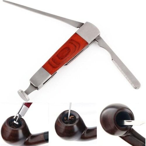 Multifunction Red Wood Smoking Pipe Cleaning Tool 3 in 1 Stainless Steel Smok Pipe Cleaner Accessories