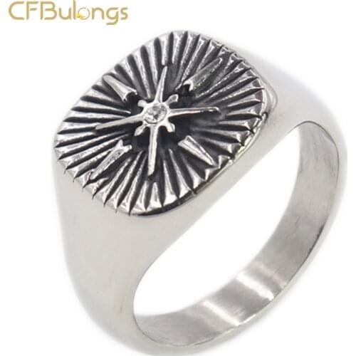 CFBulongs Polaris Badge Ring Minimalism Cz Stainless Steel Sun Signet Mens Ring Simple Jewelry