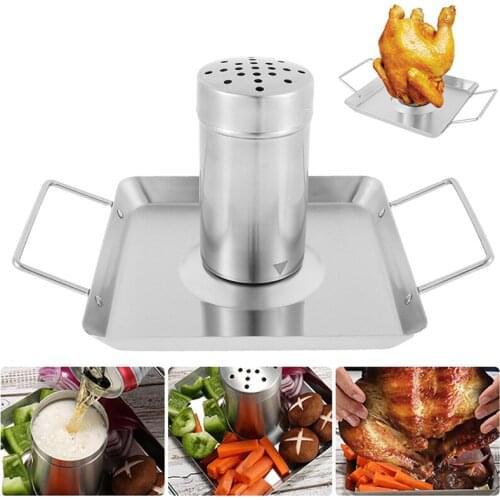Stainless Steel Upright Chicken Roaster Rack With Bowl Tin Non-stick Cooking Tools Baking Pan Barbecue Grilling
