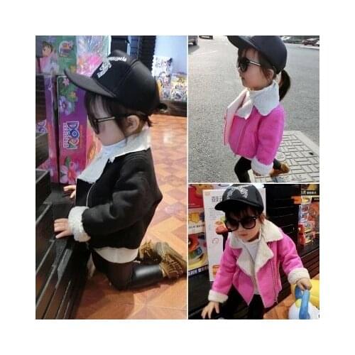 Winter new baby girl clothes fur kids girls jacket turn down collar children coat short american style unisex boy outwear black