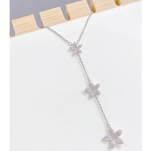 BOTU 2021 New Sweet Three Star Shape Necklace Ornament Petal Chain Zircon Flower Necklace for Female Girl Bijoux
