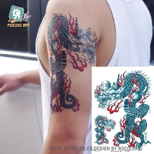 Rocooart Half Arm Tattoo Blue Dragon Tatouage Body Art Temporary Tattoo Stickers Power Man Fake Tattoo 2 Dragon Taty Tatuajes