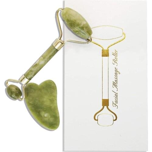 100% Natural Jade Roller Gua Sha Gifts Kits For Neck Puffy Eyes Massage Anti-Aging Anti-Wrinkle Face Skin Firming Beauty Tool