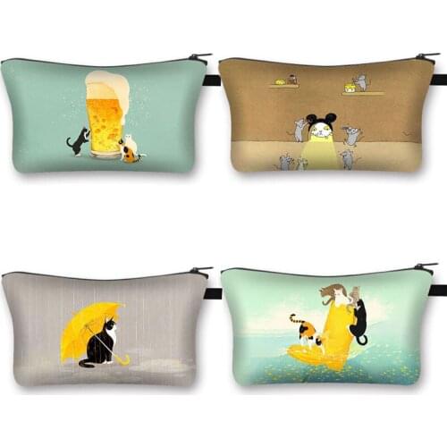 Interesting Cat Animal Printing Women Makeup Bag Ladies Toiletry Bags Kits Fashion Storage Travel Wash Pouch girls cosmetic bag