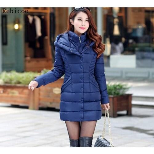 Women thick Long Sleeve Jacket Winter Slim blue Coat Single Breasted Parkas Female Outerwear
