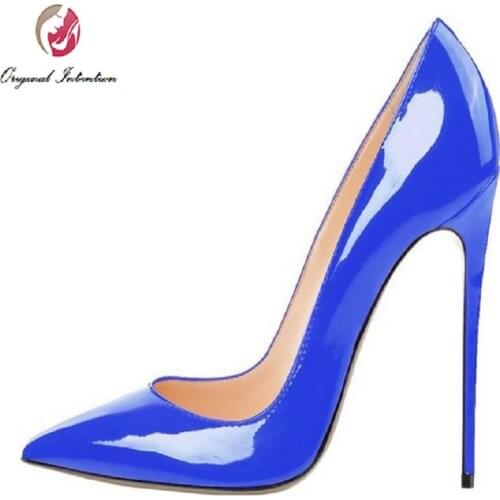 Original Intention High-quality Women Pumps Pointed Toe Thin Heels Pumps Nice Patent Leather Shoes Woman Plus US Size 4-15