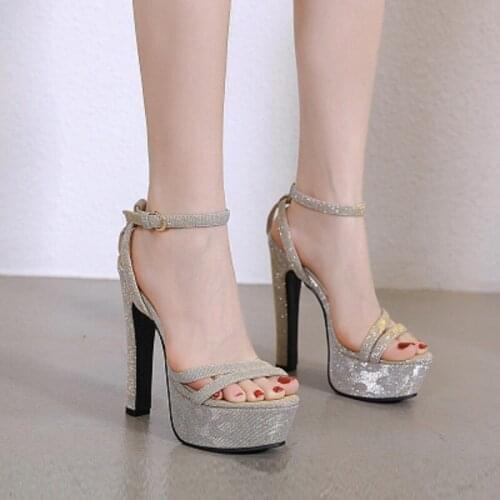 2020 new 14cm high heels large size womens shoes thick heel waterproof platform fish mouth banquet fashion sandals