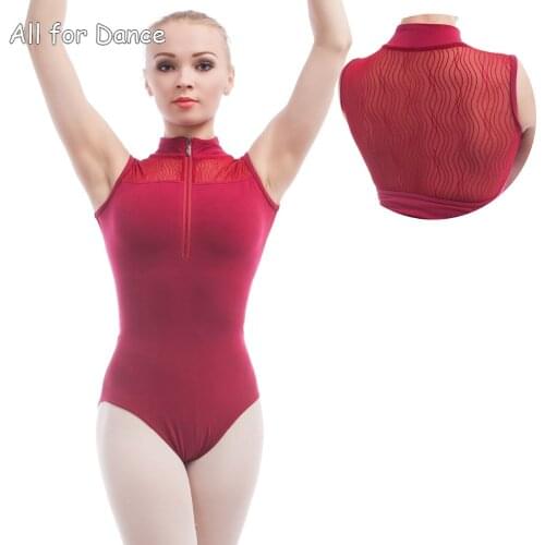Free Shipping Wine Red Ballet Leotard For Women Sleeveless High Collar With Zipper Ballet Practice Clothes Gymnastic Shapewear