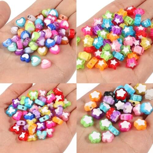 100pcs Mixed Color Star/Heart/Flower/Butterfly Shape Acrylic Bead Loose Spacer Beads For Jewelry Making DIY Bracelet Accessories