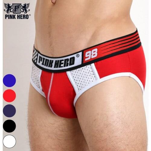 2018 new style Pink Hero Men Briefs Cotton Mesh Breathable Comfortable Briefs Sexy Men Panties Gay Underwear sexy underpants