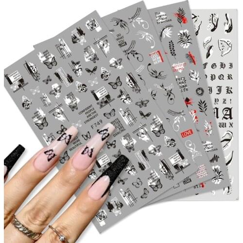 Spring Summer Simple Flower Leaf Tree 3D Nail Stickers Decals Letter Line Butterfly DIY Slider Decoration Nail Art Manicures