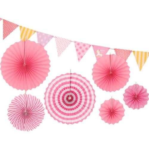 6Pcs/Set Cut-out Tissue Paper Fan Hanging Flower Party Fans For Wedding Birthday Party Decoration
