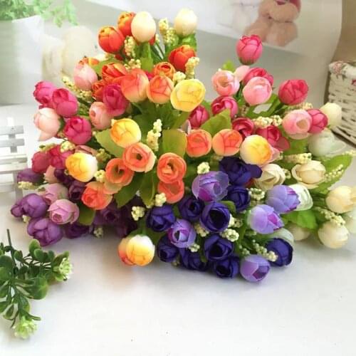 Multicolor 6pcs/lot DIY Pretty Charming Delightful 15 Buds 1 Bouquet Mini Rose Artificial Silk Flower Bride Bridal Home Decal