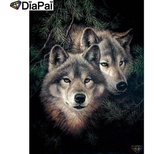 DIAPAI 5D DIY Diamond Painting 100% Full Square/Round Drill "Animal wolf" Diamond Embroidery Cross Stitch 3D Decor A22464
