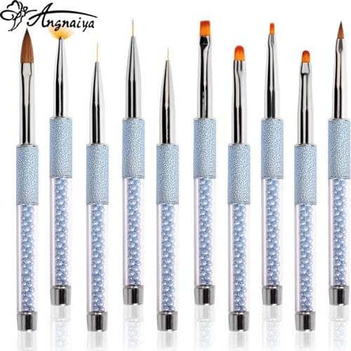 ANGNYA UV Gel Brush Liner Painting Pen Acrylic Drawing Brush for Nails Gradient Pearl Rhinestone Handle Manicure Nail Art Tool