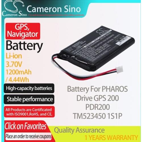 CameronSino Battery for PHAROS Drive GPS 200 PDR200 fits PHAROS TM523450 1S1P GPS,Navigator battery 1200mAh/4.44Wh 3.70V Li-ion