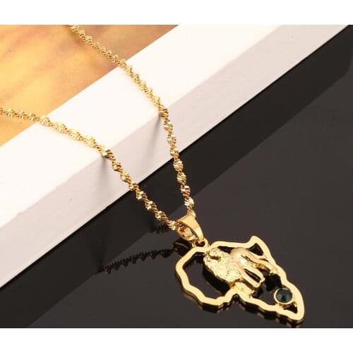 Gold Color Africa Lion Pendant Necklace Trendy African Map Animal Chain Jewelry