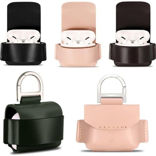 Case for Apple AirPods Pro 3 Bluetooth Earphone Genuine Leather Bag Soft Protective Case Charging Cover with D-shaped Buckle