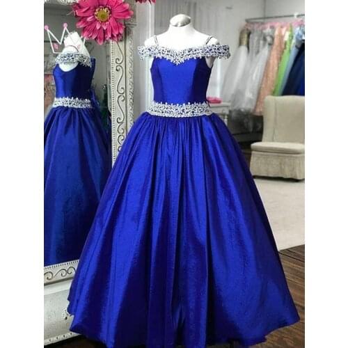 Flower Girl Dresses for Wedding A Line Off Shoulder Crystal Beaded Satin Girls Pageant Dresses For Wedding Party Dresses
