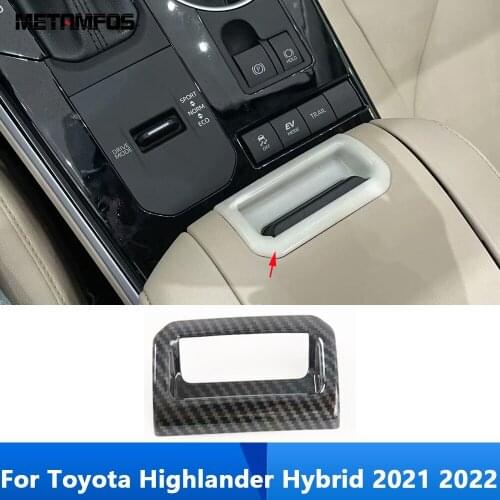 For Toyota Highlander Hybrid 2021 2022 Center Control Storage Armrest Box Switch Button Cover Trim Carbon Fiber Car Accessories