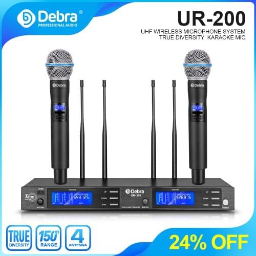 True diversity!! Debra Audio UR-200 2 Channel UHF Wireless Microphones System Cordless Mic for Professional Singer Stage Karaoke