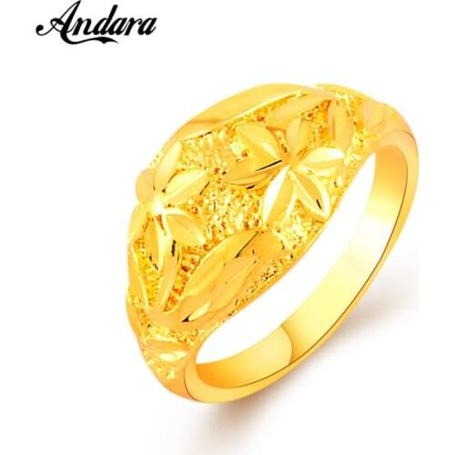 Flower Rings Wholesale Fashion Charm Elegant Women Ring 24k Gold Color Rings For Women Jewelry New 2018 JR055