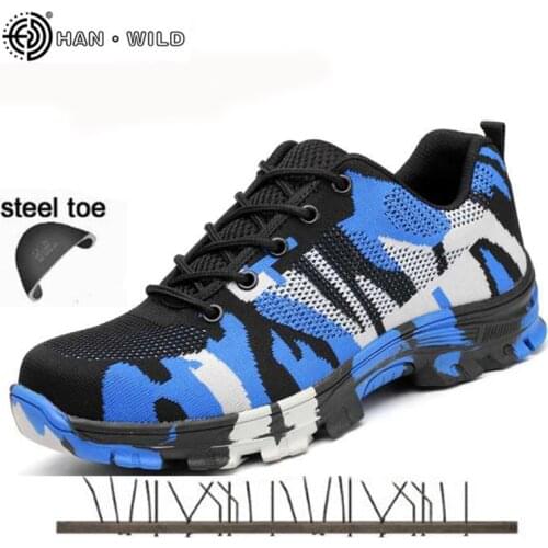 Military Safety Shoes Steel Toe Cap Camo Spring Breathable Mesh Casual Shoe Labor Insurance Puncture Proof Work Sneakers Mens