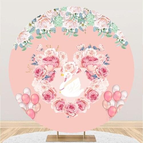 Round Background Happy Birthday Flower Pink Love Balloon Girl Party NAM Photography Photo Backdrops Children Photozone Decors
