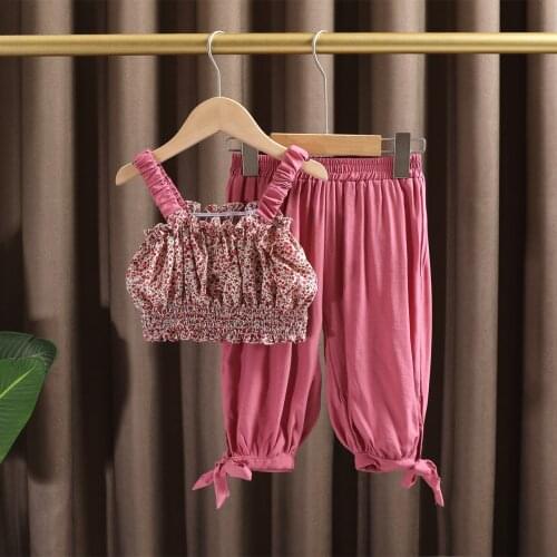 Summer girl baby clothes kids outfit sets floral short sling top + pants suit cloth for toddler girls baby 1 year birthday sets