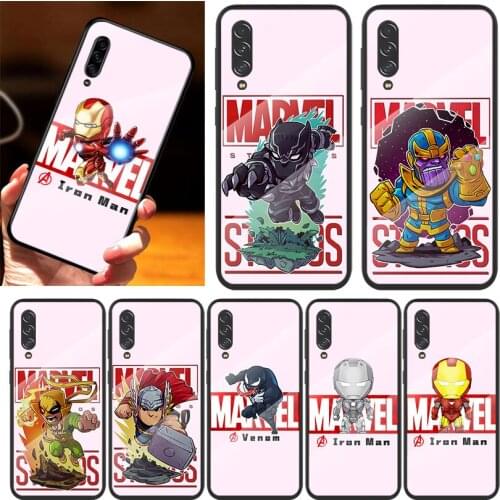 Cute Marvel Hero For Samsung Note 20 10 9 8 Ultra Lite Plus 5G A70 A50 A40 A30 A20 A10 Tempered Glass Phone Case