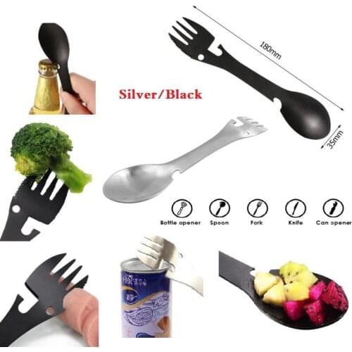 Multi-functional Cutlery fork Outdoor Tools 304 Stainless Steel Camping Kit Practical Fork Knife Spoon Bottle/Can Opener