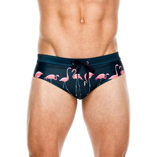 Men Swimming Briefs Flamingo Printed Fashion Triangular Swimwear With Push Pad Summer Bathing Beach Wear sea Surf
