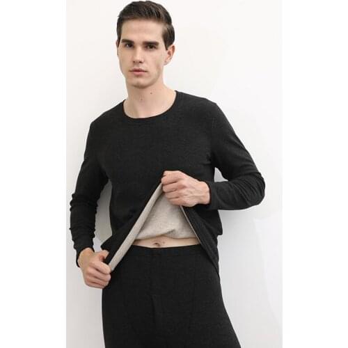 Bottoming Shirt Warm Velvet Underwear Suit Winter Mens Plus Thick Thermal Sets Large Size