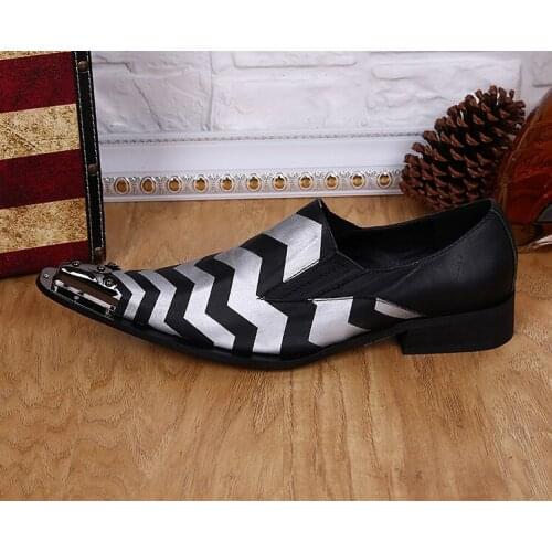 Ch.kwok New Zebra Printed Leather Iron Tips Foreign Trade Pointed Mens Shoes Korea Bar Fashion Hairdressing Shoes free shipping