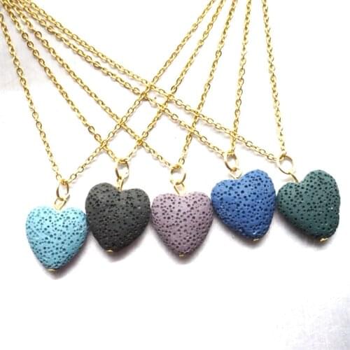 13 Colors Love Heart Lava Stone Aroma Essential Oil Diffuser Necklace Aromatherapy Jewelry Gold Chain Lava Rock Stone Necklace