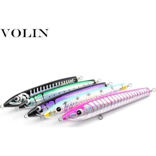 VOLIN NEW 1pc Topwater Big Game Pencil Wooden Fishing Stickbait Surface Trolling Lure 200mm 80g Pencil Artifical Boat Lure