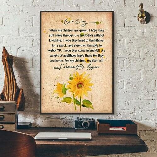 Retro Sunflowers Poster For My Children My Door Will Forever Be Open Quote Art Print Family Canvas Painting Vintage Wall Pictur