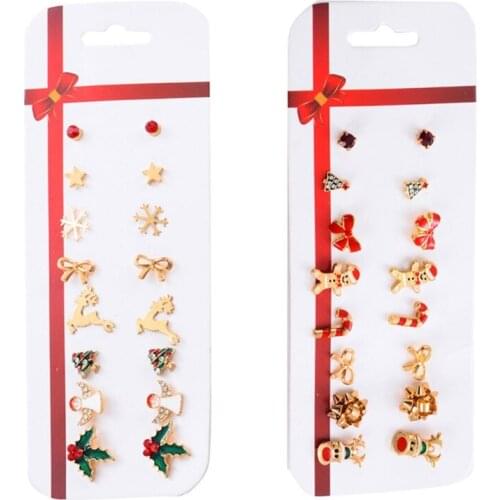 Christmas Stud Earring Set X-Mas Christmas Tree Snowflake Elk Earrings Kit Holiday Festive Ornament Jewelry Gift Women